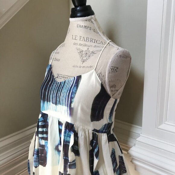 Tibi Peplum Racerback Blouse Top Shirt Womens 4 Cream Blue Sleeveless V-Neck - Picture 7 of 11